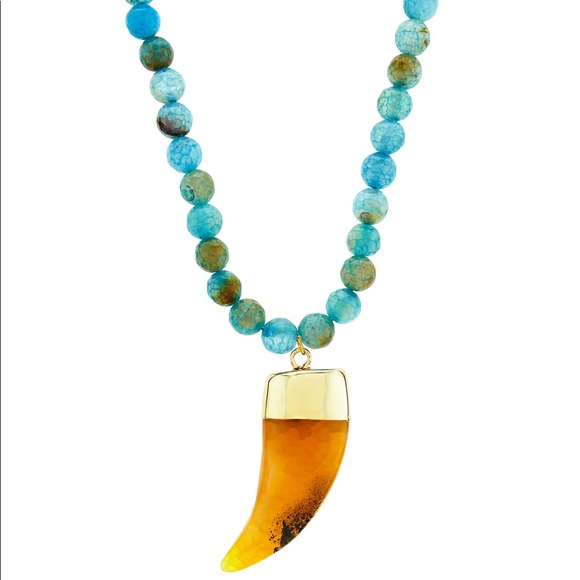 Panacea Turquoise Long Beaded Agate Horn Necklace - Picture 2 of 4